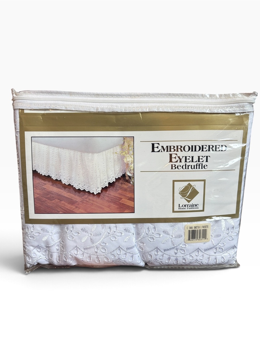 Vintage Lorraine Home Embroidered Eyelet Bedruffle White TWIN 18” Drop NEW